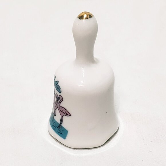 Flamingos Birds Florida State Miniature Bell Porcelain Vintage 2" Souvenir - Picture 4 of 7